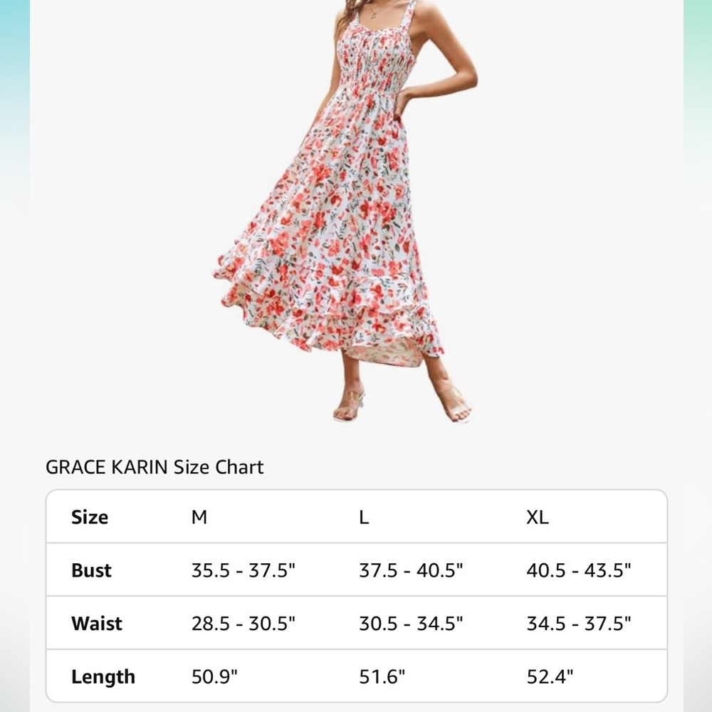 Grace Karin red floral boho maxi flowy sundress size M dress - Picture 12 of 14